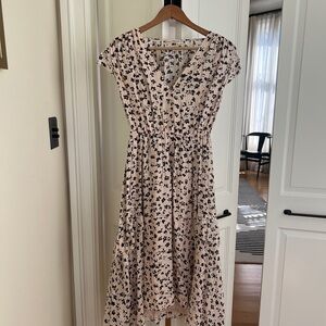 Ulla Johnson Blush Floral V-Neck Midi Dress